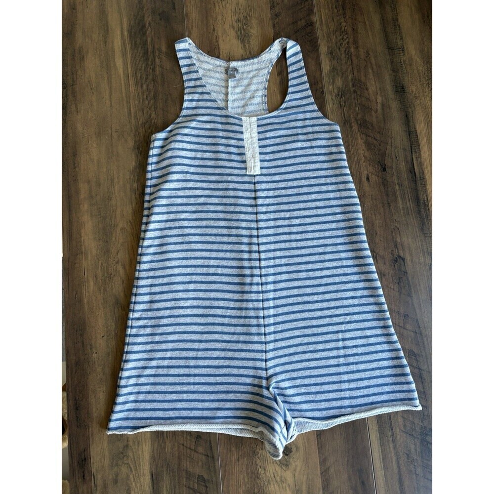 Aerie Gray & Blue Striped Cotton Blend Romper Swim Cover Up Size Medium
